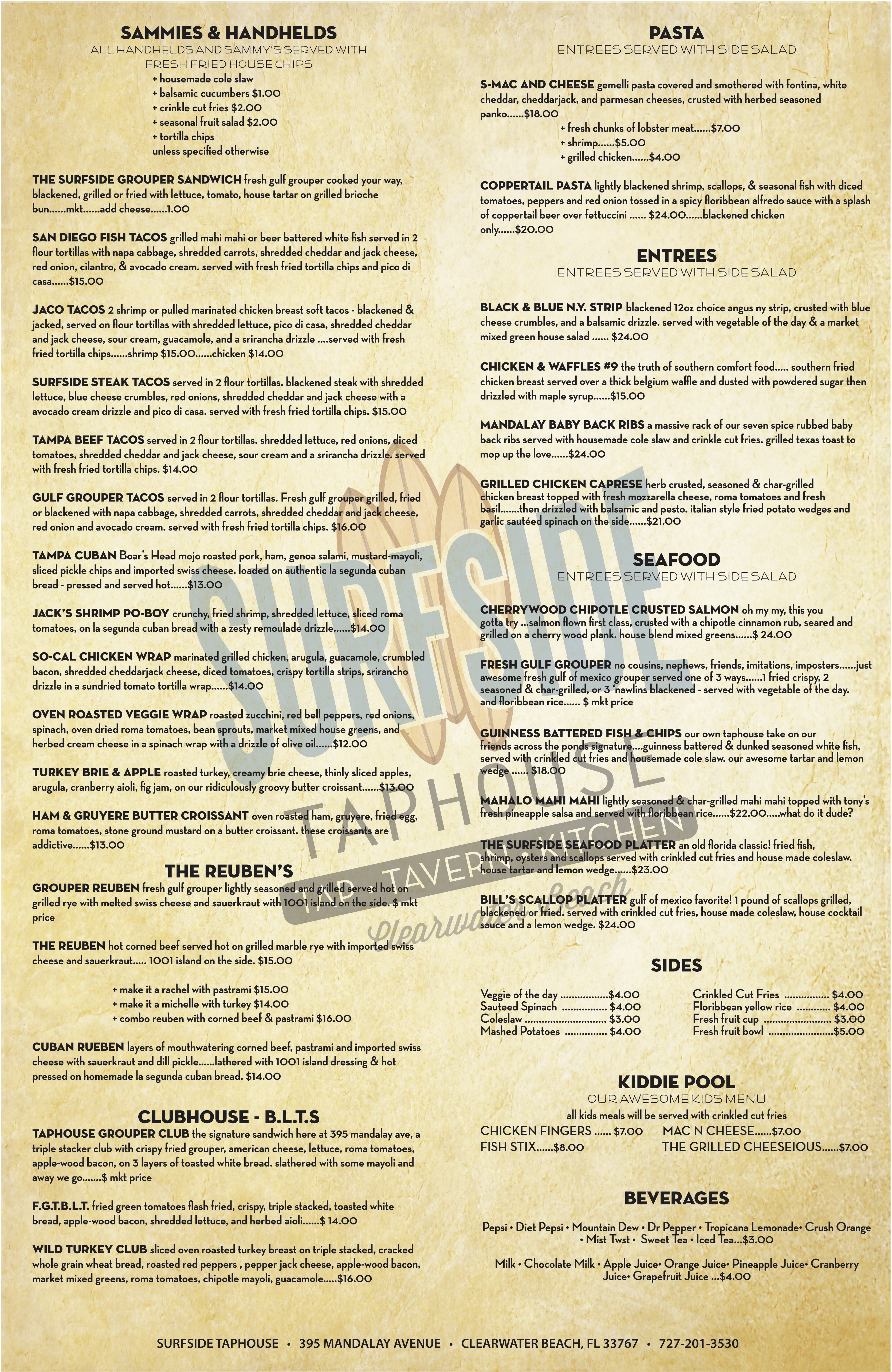 Menu Surfside Taphouse