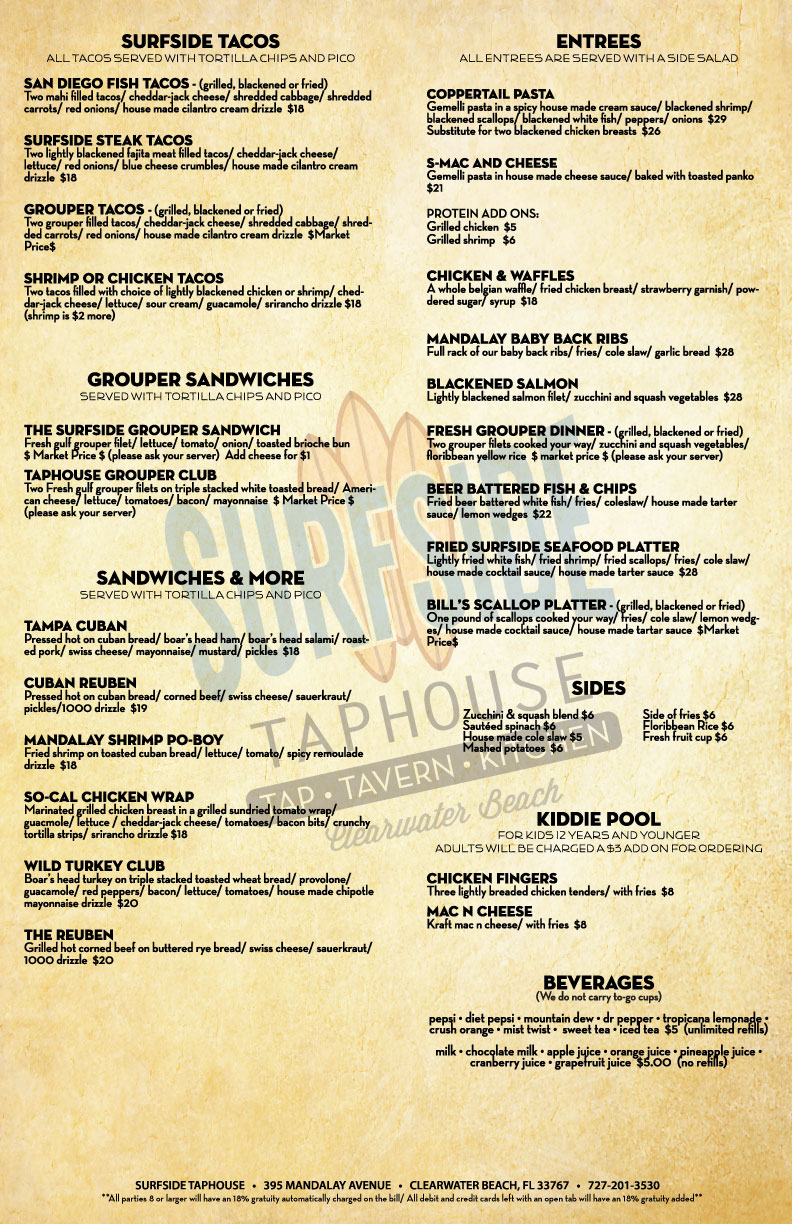 Lunch and Dinner Menu - Surfside Taphouse